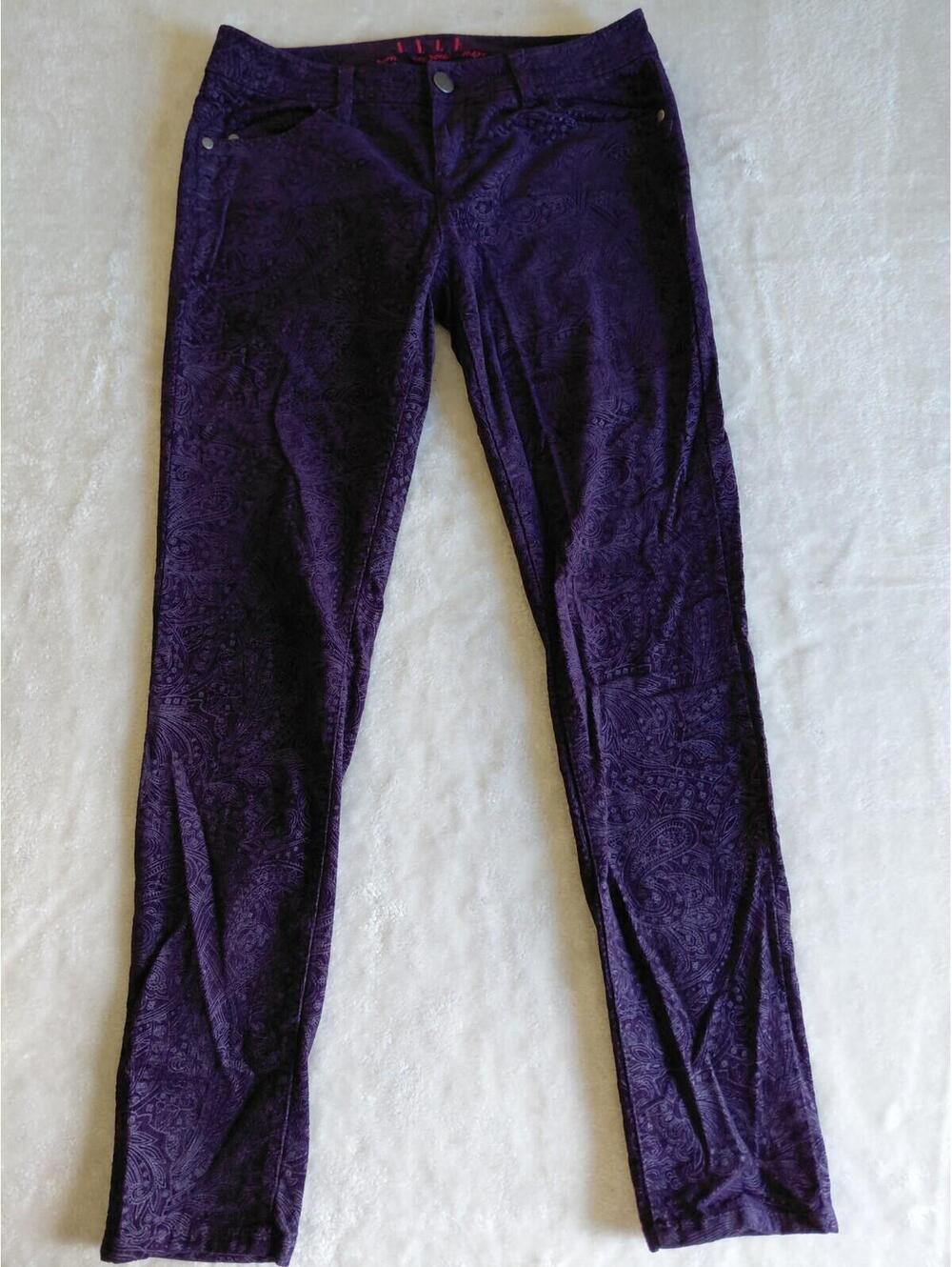 Elle Womens Jeans Purple Paisley Corduroy Skinny Cropped Ankle Pants Size 6 R